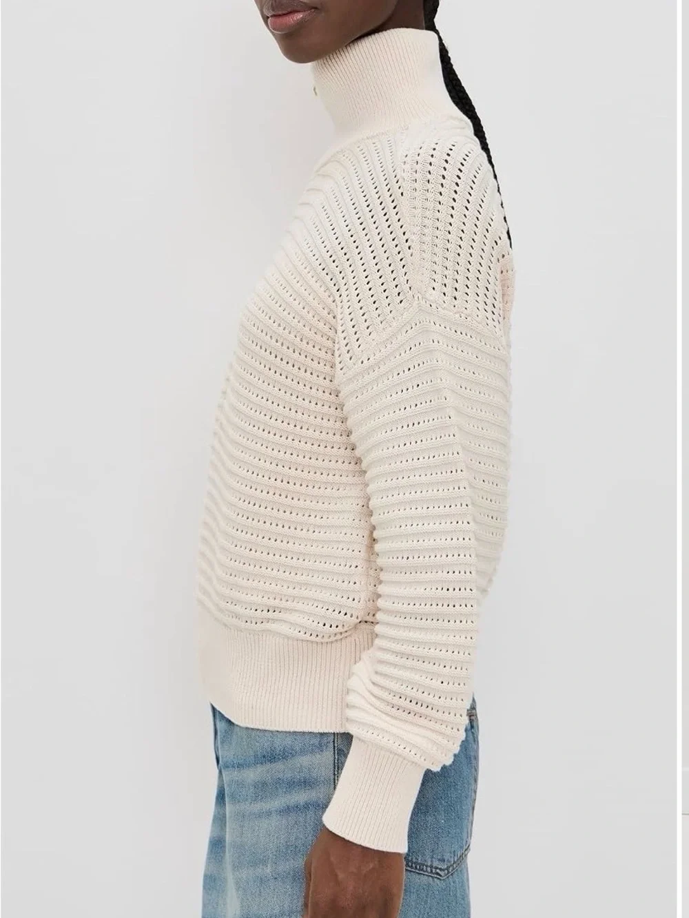 Varley Tara Pointelle Cream Half-Zip Sweater